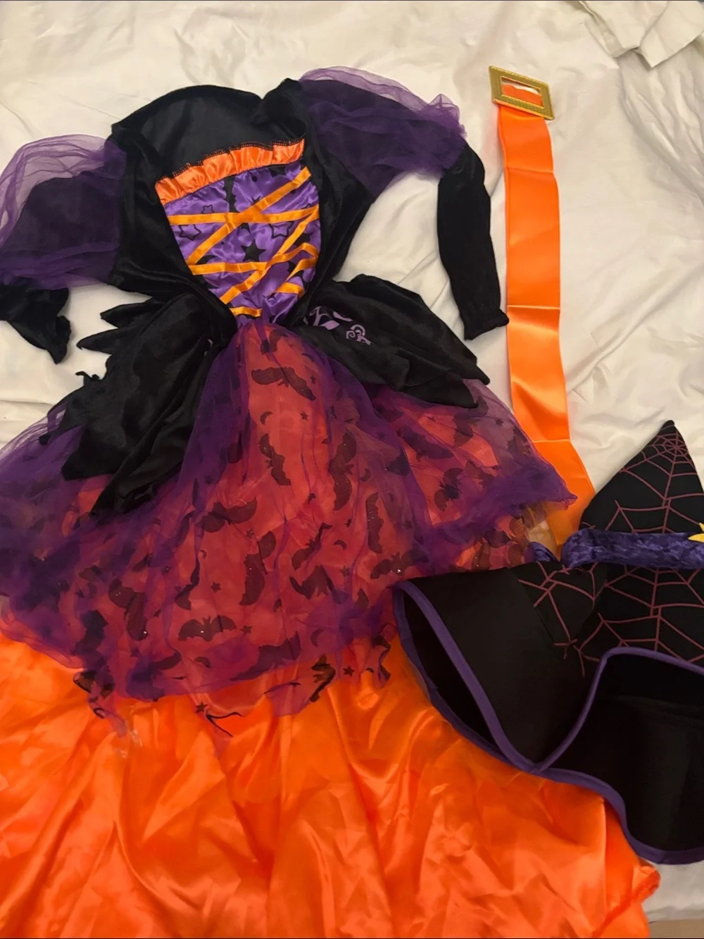 Girls joyous light up Halloween Witch Costume Dress with Hat - Purple & Orange